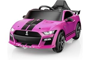 YunTopKids 12V Licensed Ford Mustang Shelby GT500 Ride On Car,Electrical Vehicle Toy for Kids,Battery Powered Car with Spring Suspension/Parent Remote Control/Sound System for Ages 3-5 Years,Pink