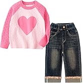 Peacolate 2-7T Spring Fall Little Girls 2pcs Clothing Set Heart Sweater and Straight Jeans