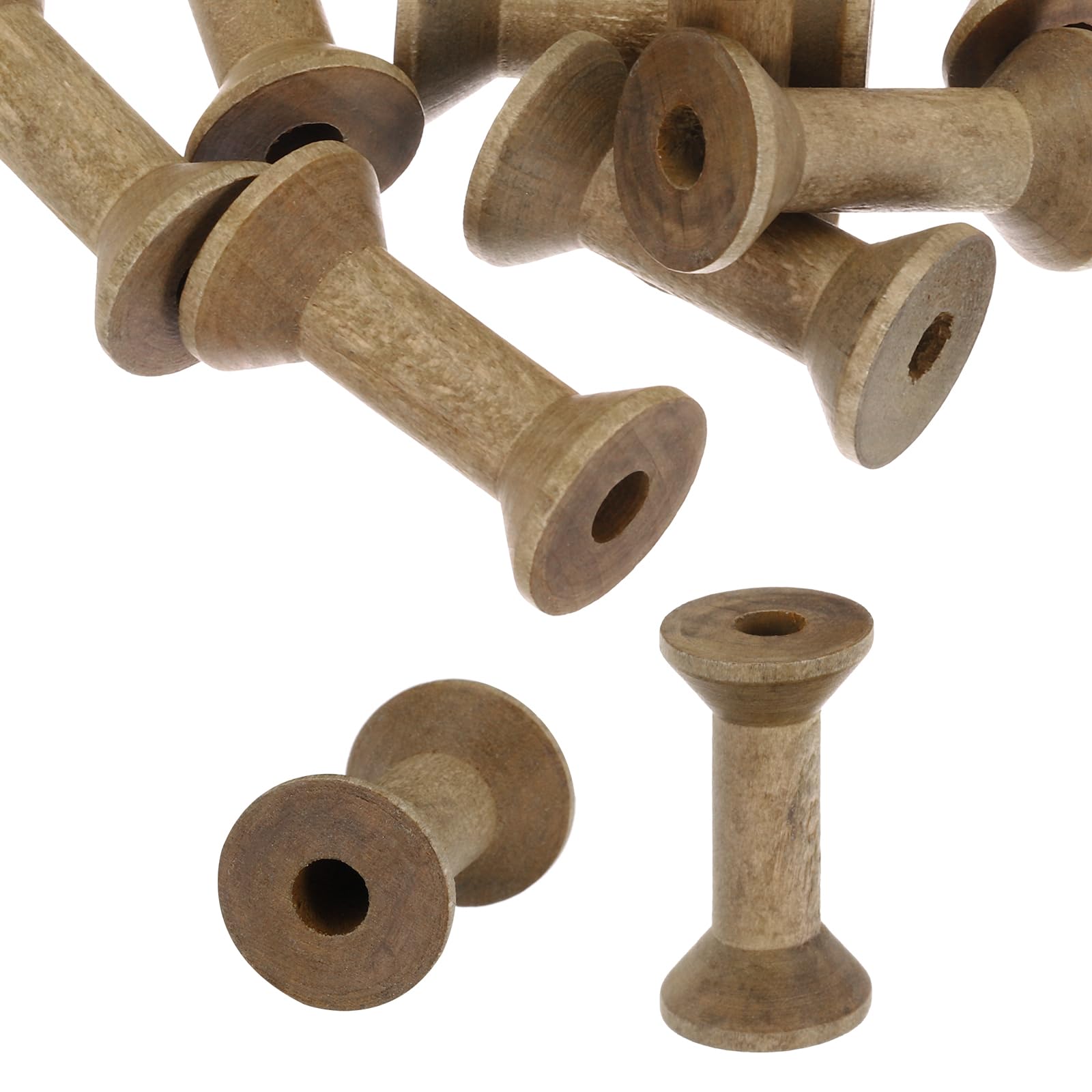 PATIKIL Wooden Empty Spools 1.6" x 0.9", 20Pcs Unfinished Wood Sewing Thread Spool Natural Wire Weaving Bobbins for Crafts Embroidery, Brown