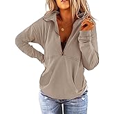 Floral Find Women's Long Sleeve Lapel Half Zip Up Sweatshirt Solid Stylish Loose Fit Casual Pullover Tops