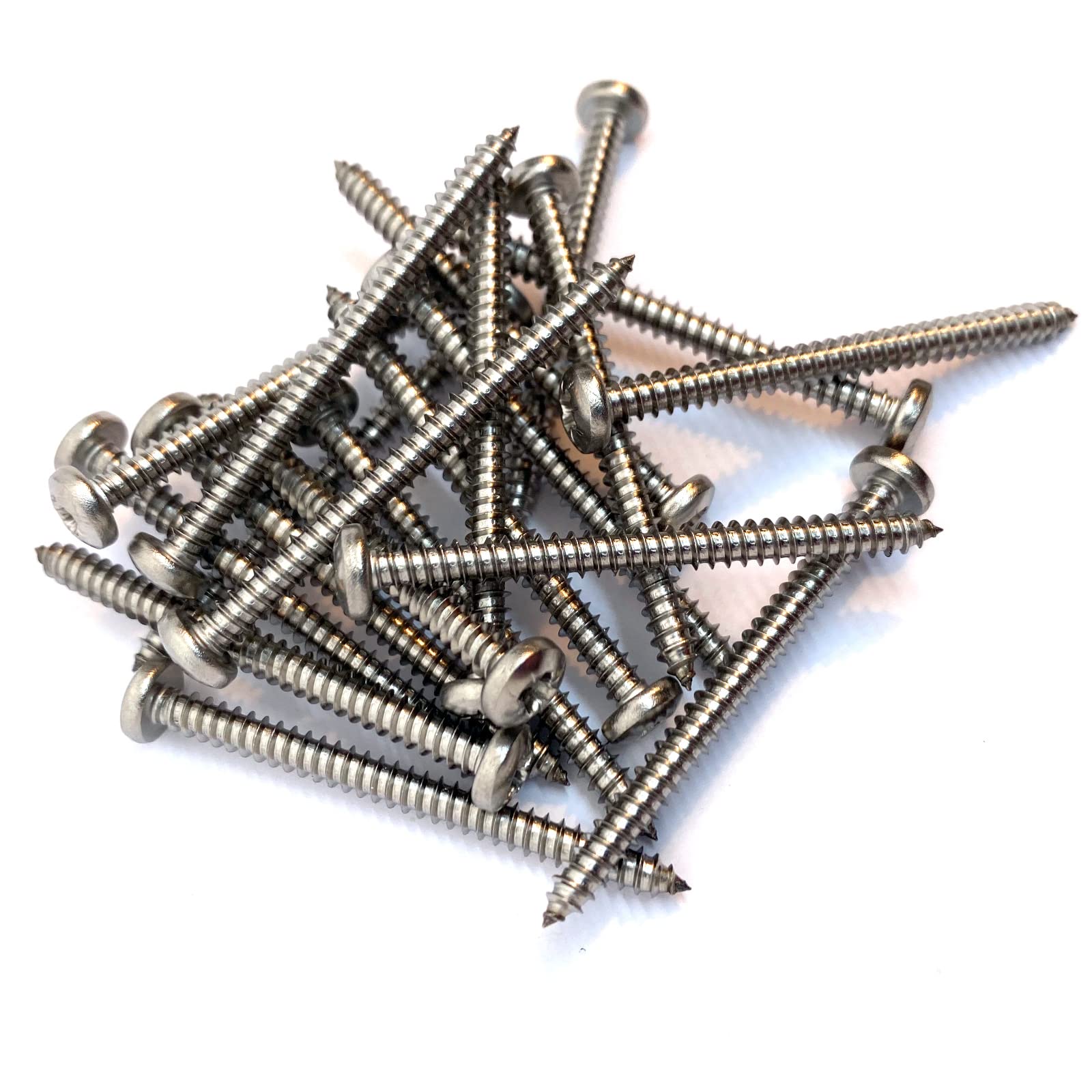 No.8 x 2" (4.2mm x 50mm) Pozi Pan Self-Tapping Screw DIN7981 - A4 (316) Stainless Steel (Pack of 20)