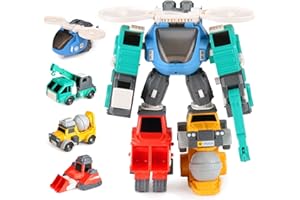 TOYBAY Transform Robot Toys for 4 5 6 7 8 Year Old Boys, Magnetic Construction Trucks 4 Vehicles, STEM Building Toys, Birthday Gifts for Boy