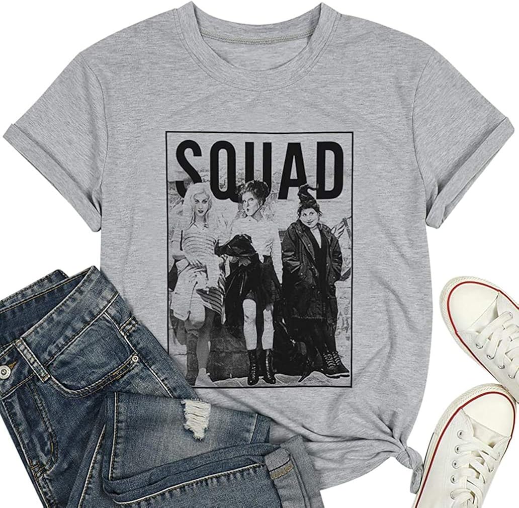 Womens Halloween Squad T-Shirt Funny Sanderson Sisters Graphic Tee Top Shirts: Clothing