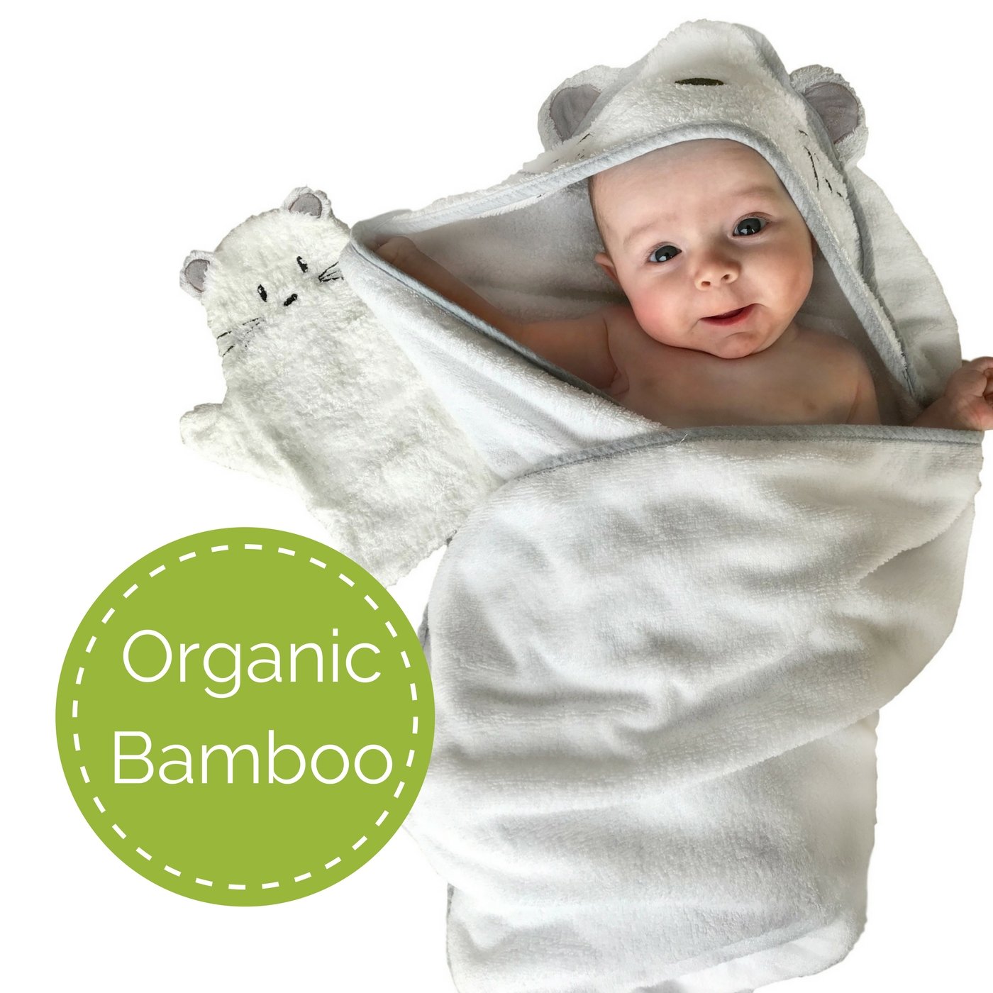 Baby Hooded Towel Gift Set | Organic Bamboo Extra Large 90cm x 90cm Mouse and Matching Mitten | Ultra Soft and Thick (500gsm) | Certified Organic - Best for Newborn Sensitive Skin, Eczema |For Newborn to Toddlers to Kids of 5 Years | Perfec