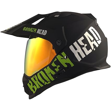 Broken Head made2rebel Cross-Helm grün, Set mit Visier gold | Enduro-Helm - MX Motocross Helm mit Sonnenblende - Quad-Helm (M