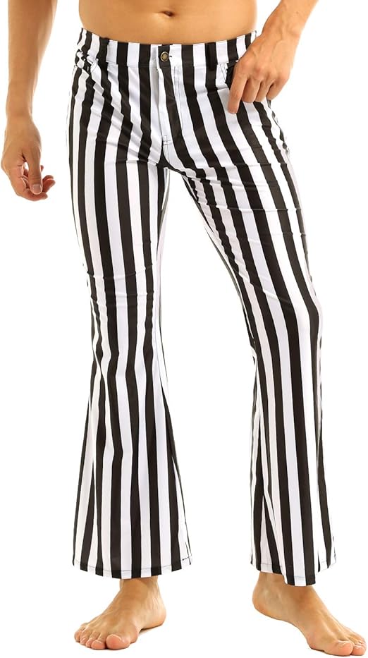 red striped flared trousers
