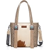 Montana West Wrangler Cowhide Tote Bag for Women Western Tooling Handbag Leather Fringing with Turquoise Stone Concho