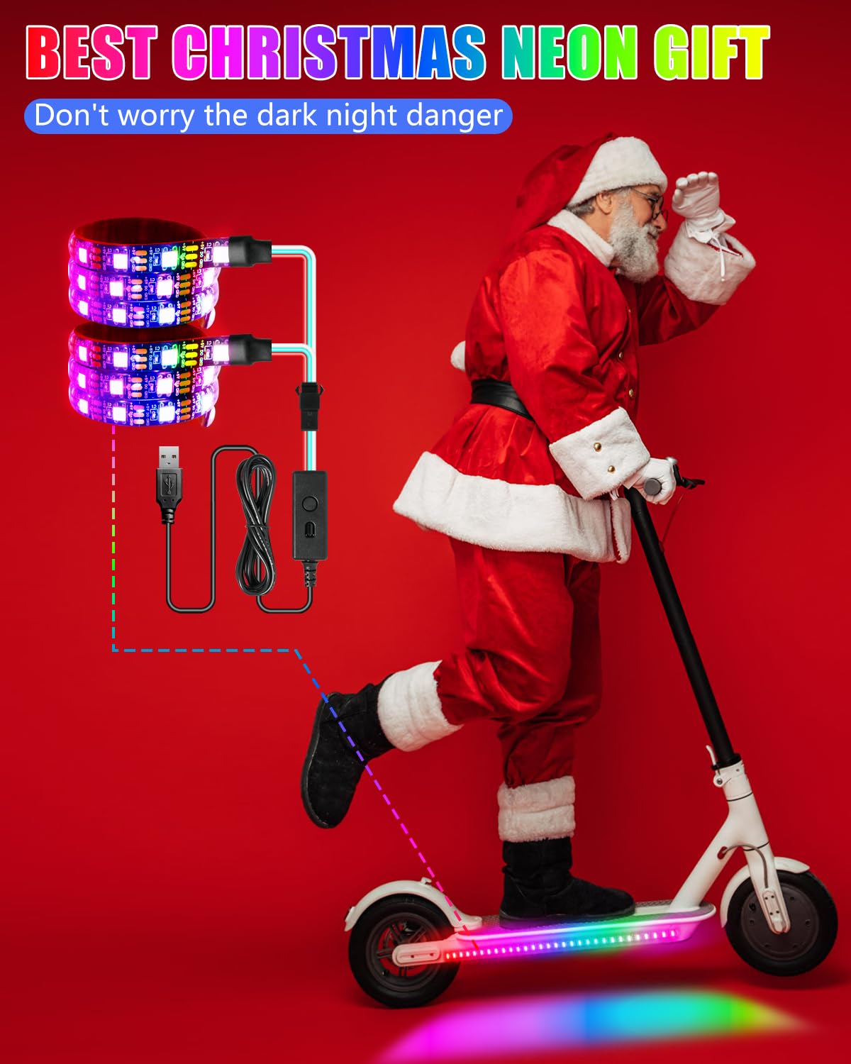 Keiurot Scooter LED Light Strips for Night Riding 5V High Bright Skateboard Lights APP Control RGBIC Waterproof Electric Scooter Accessories 2 in 1