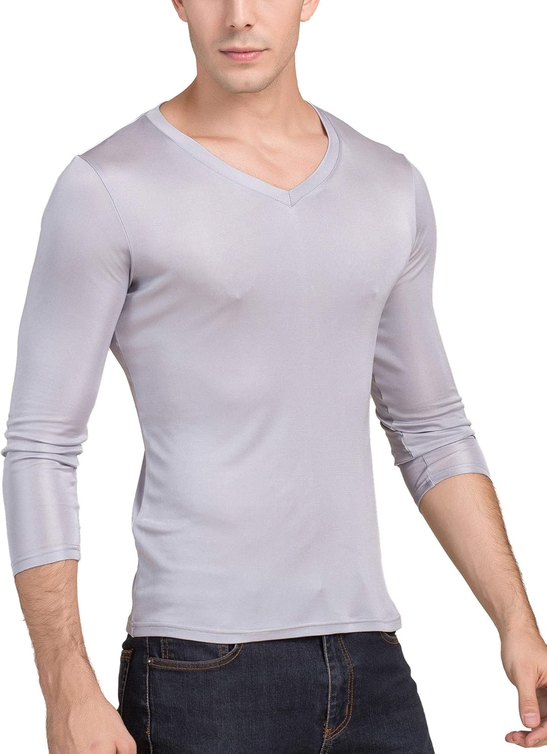 Paradise Silk Men's Pure Silk V Neck Long Sleeves Long Johns Top at  Men’s Clothing store