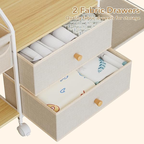 BBLIKE DIAPER CADDY ORGANIZER WITH HANGING RACK – 3 TIER ROLLING UTILITY CART WITH DRAWERS AND DIVIDERS FOR BABY BOTTLE STORAGE – BEDSIDE CART FOR CHANGING STATION, CRIB, NURSERY, BEDROOM, BEIGE