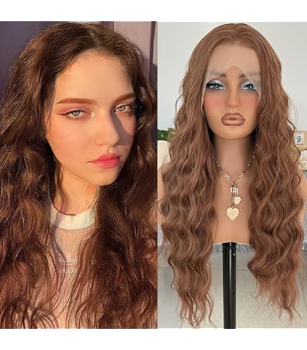 Amazon.com : Brown Curly Wig Synthetic Lace Front Wig with  display picture 2