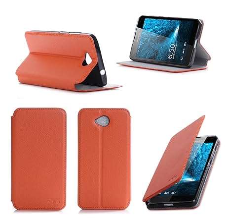 Microsoft Lumia 650 Tasche Leder Style orange Hülle Cover mit Stand - Zubehör Etui smartphone 2016 Lumia 650 Dual SIM Flip Ca