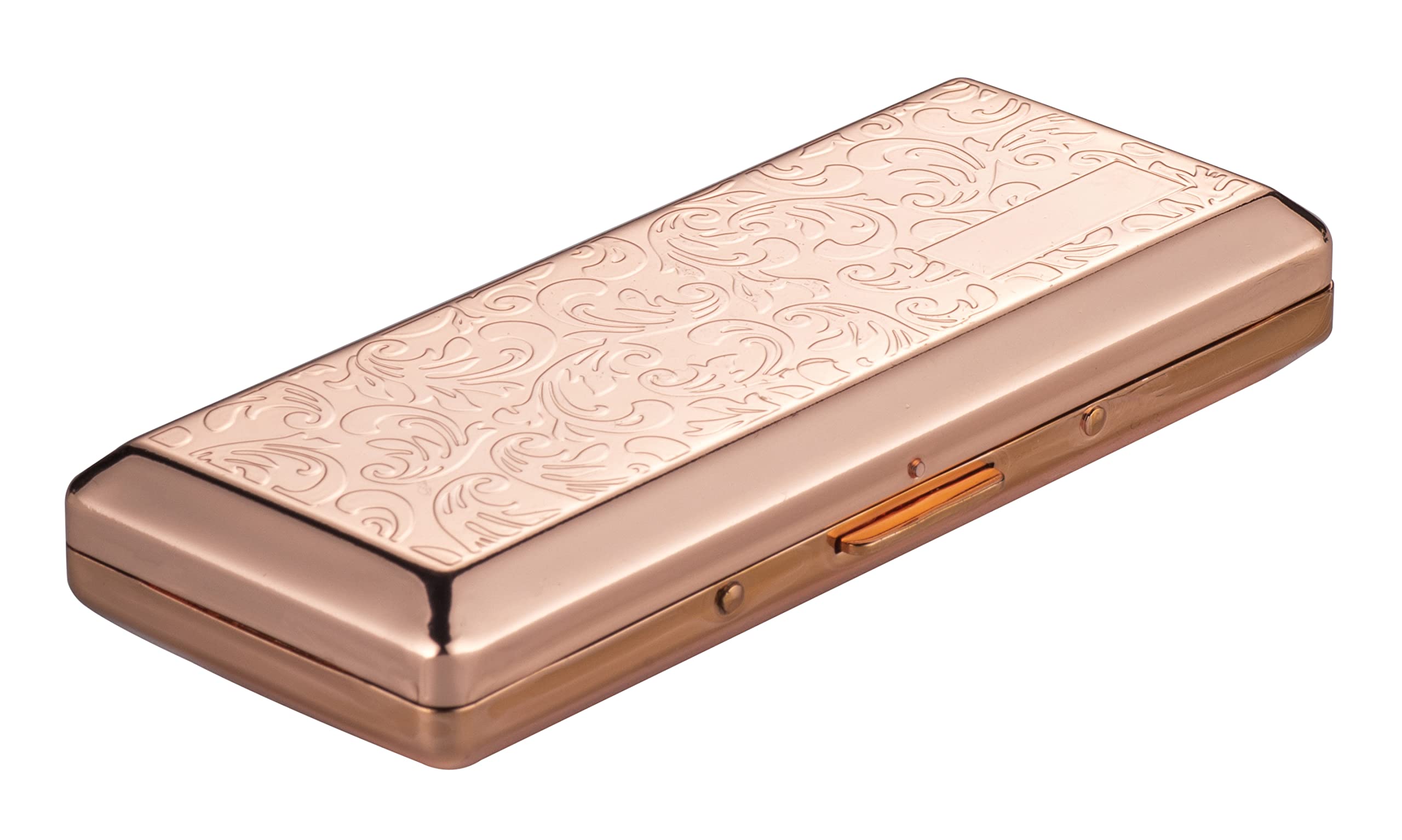 Metal Carry Cigarette Case, Double Sided Spring Clip,Holds 10 100mm Cigarettes (Vines Rose gold)