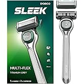 DORCO SLEEK 6 Blade Razor for Men with 2 Cartridges | Men's Cartridge Razors with Razor Handle and Smooth Shaving Blades | Men’s Razors with Multi-Flex Technology