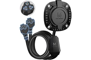 MICTUNING 20A 125V AC Port Plug, 12 AWG Shore Power Inlet Plug with 5-in-1 T-Blade Adapter Integrated 20'' Extension Cord, Waterproof AC Power Inlet Electrical Receptacle for Trailer Truck Boat