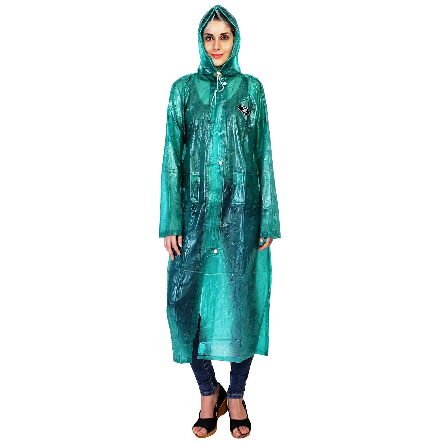 ZEEL Women's Translucent PVC Raincoat_RW203GRNCS_Green_46 Amazon.in