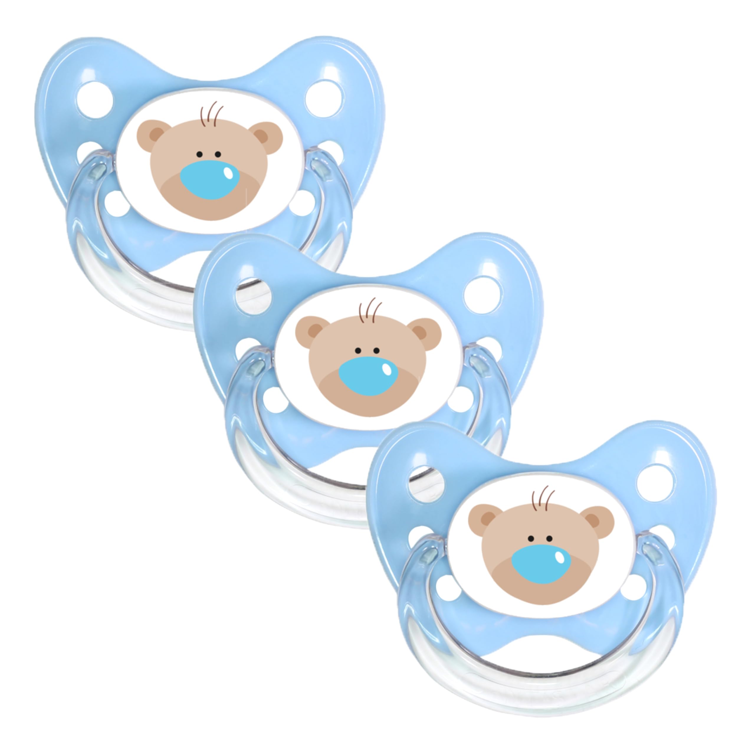 dentistar Silicone Soother Set of 3 - Size 1, 0-6 Months - Tooth and Jaw Friendly Silicone Soother for Newborns with Dental Step - BPA Free - Made in Germany - Bear, Blue