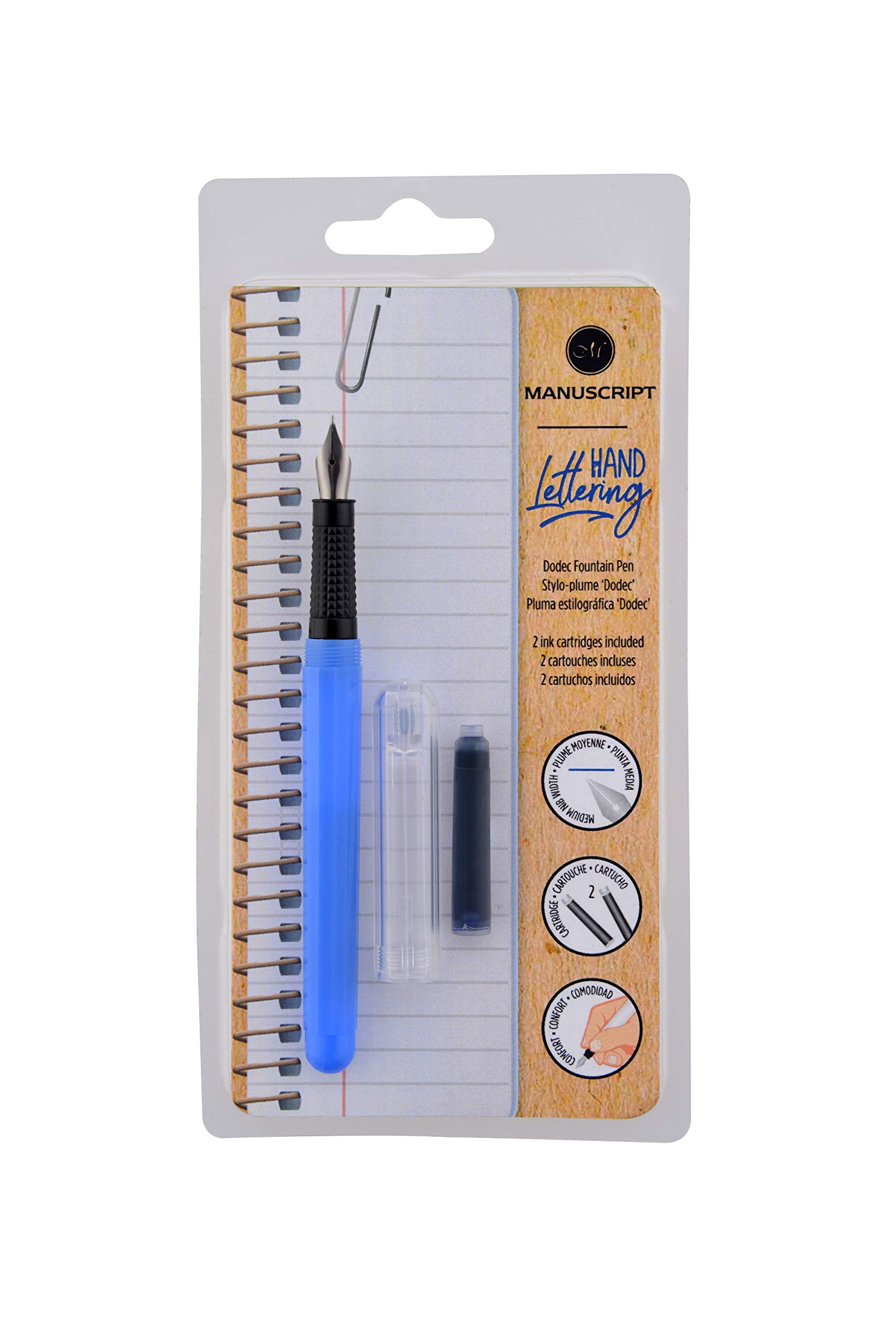 Manuscript Dodec Fountain Pen – Dodec Fountain Pen, 2 Black Ink cartridges – Ideal for Those Starting Out On Their Calligraphy Journey or for Those Looking to Expand Their Calligraphy Skills