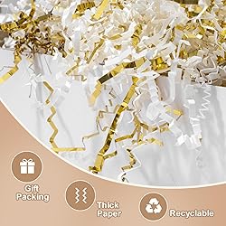 Wowxyz 1 LB Crinkle Cut Paper Shred White & Gold