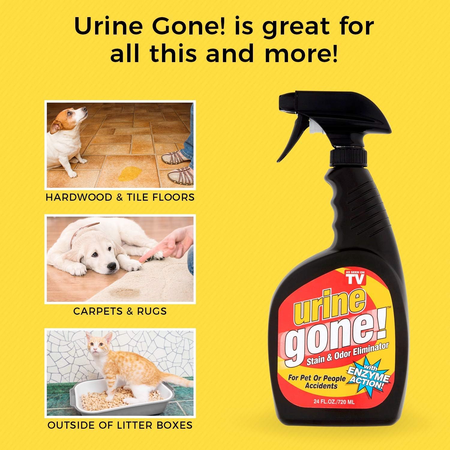 Urine Gone, S Stain & Odor Eliminator: Professional Strength Fast-Acting Enzyme-Based Solution, Instantly Penetrates and Neutralizes into the Fibers of a Carpet, Stops Pets from Remarking, 24 oz: Home & Kitchen