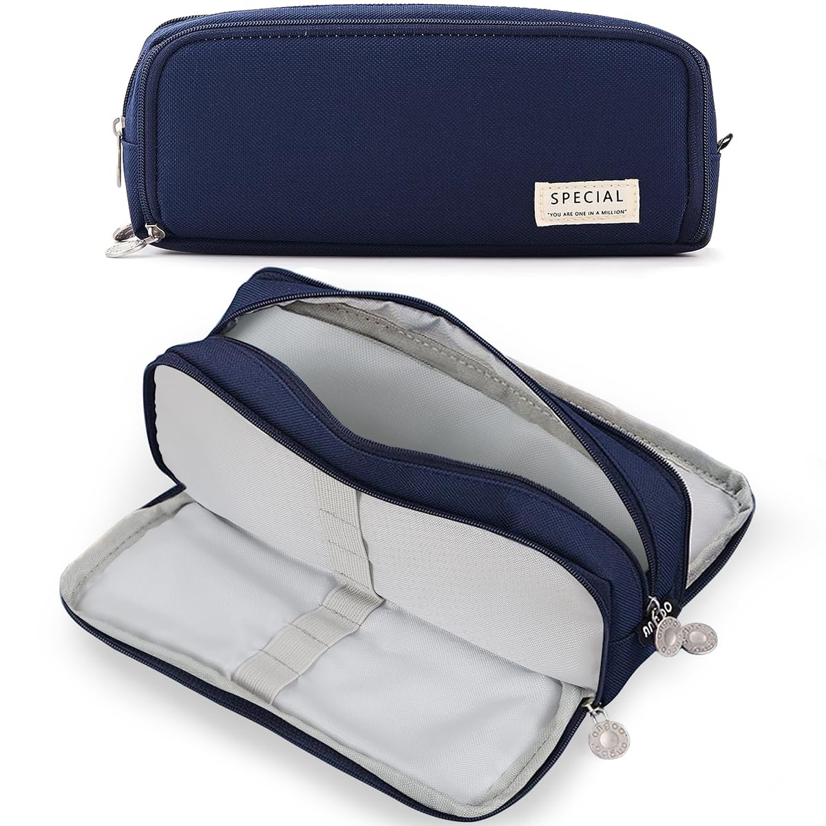 MAMUNU Pencil Case Large Pencil Cases for Girls Boys Big Capacity Pencil Pouch with 3 Compartments School Stationary Office Storage Makeup Bag for Teenage Adults Women Men (Darkblue)