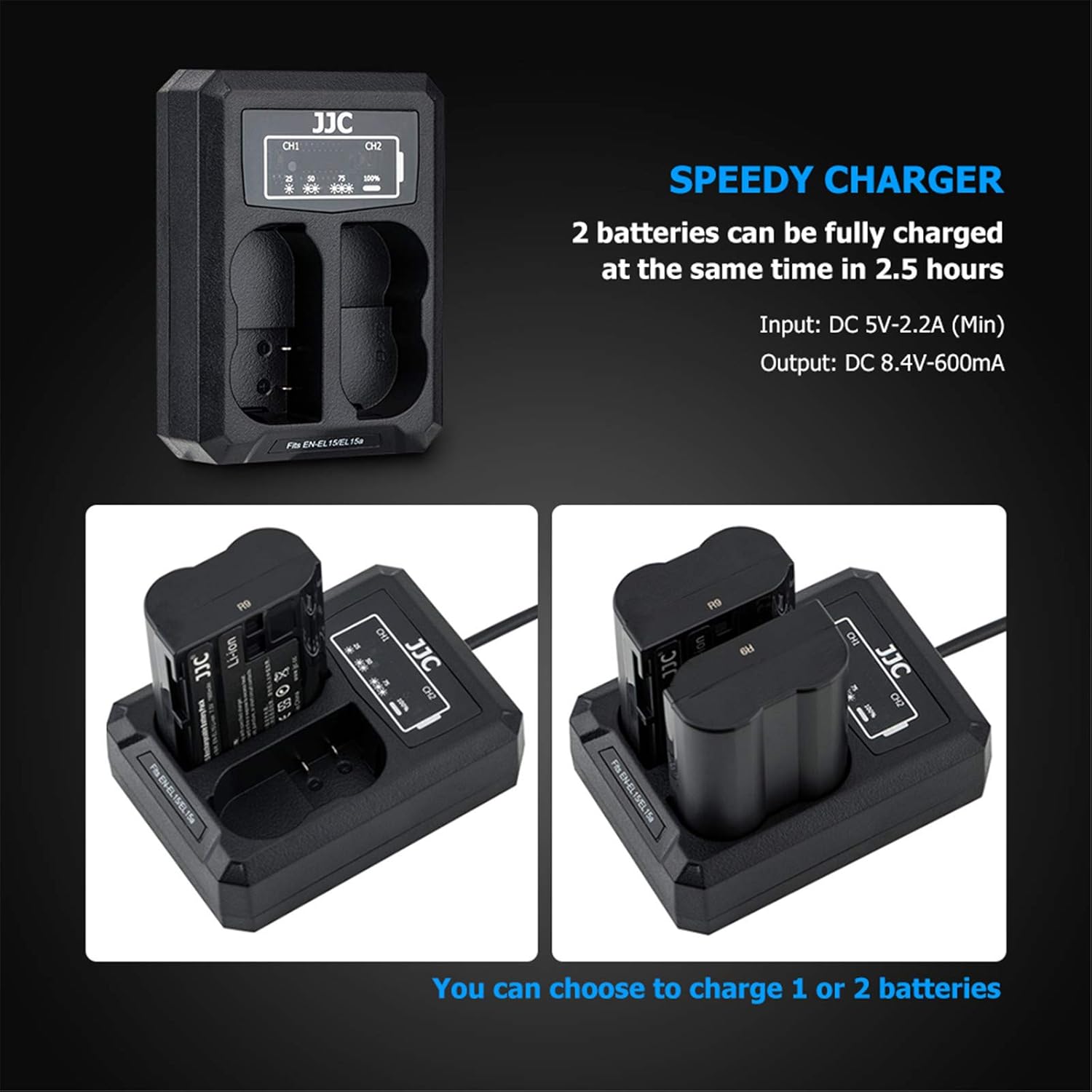 USB Dual Battery Charger adapter for Nikon Z7, Z6, D850, D810A, D810, D800E, D800, D750, D610, D600, D500, D7500, D7200 - Image 5