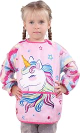 WERNNSAI Unicorn Art Smock Kids Apron Long Sleeve 3 Pockets Waterproof view 1