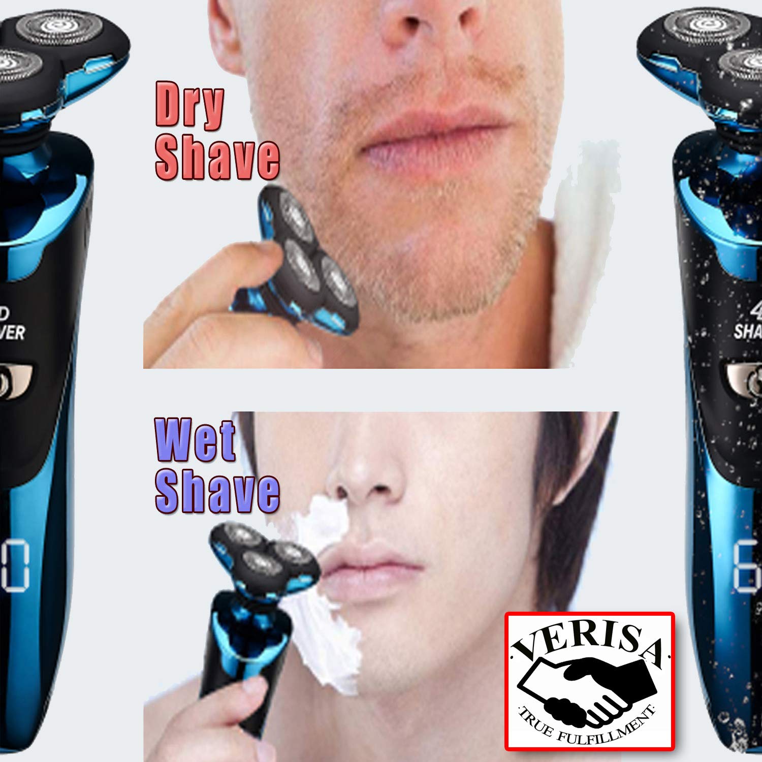 Electric Razor for Men with LED Display, Rechargeable IPX7 Waterproof Electric Shaver Wet and Dry Men\'s Rotary Shavers with Nose Ear Hair Sideburn Trimmer Facial Cleaning Brush and Charging Stand
