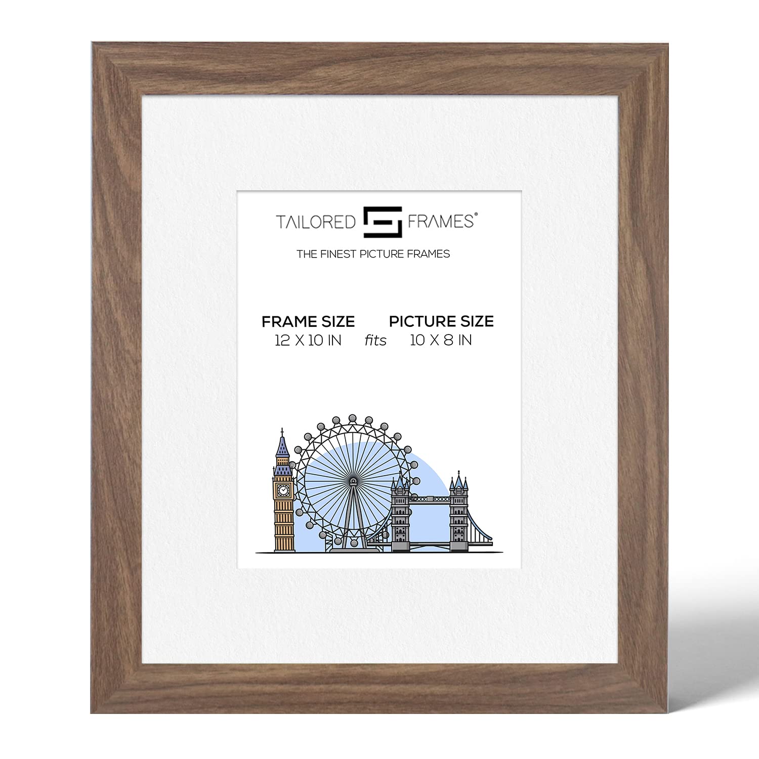 Tailored Frames Seattle Walnut 12" x 10" Frame for 10" x 8" Picture | Single Picture Frames | Table Top & Wall Hanging Type | Photo Frame With White Mount
