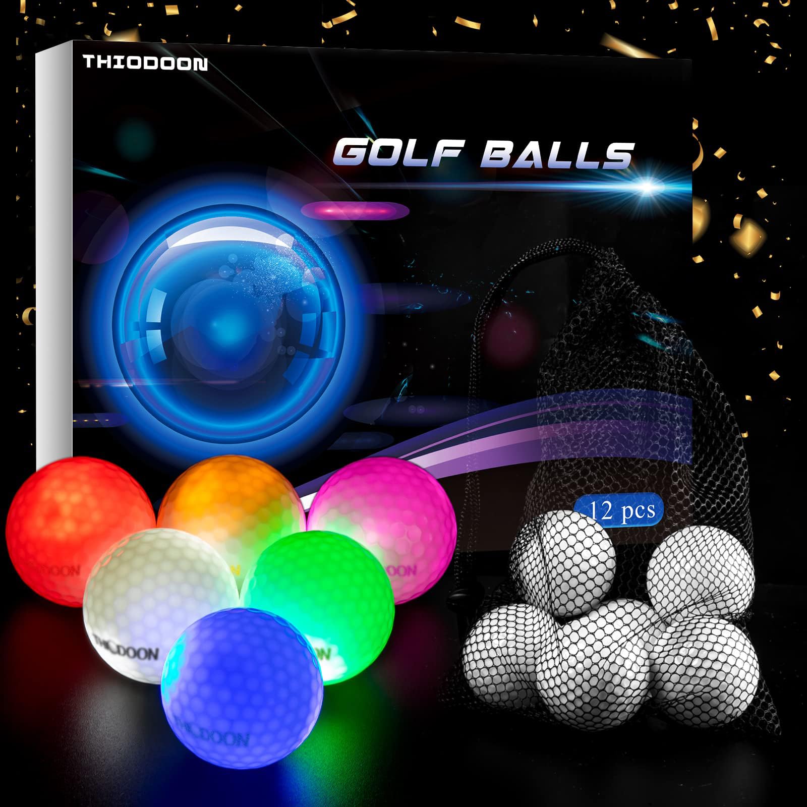 Photo 1 of THIODOON 12 Pack Upgraded Glow in The Dark Golf Balls New Version Light up Led Golf Balls Night Golf Gift Sets for Men Kids Women