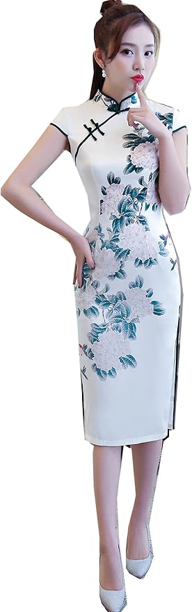 上海物語 Shanghai Story 裏付け 人工シルク 中華ドレス チーパオ 民族衣装 半袖 レディース 中国ドレス チャイナ風 ワンピース チャイナドレス ウエディング 二次会 ワンピース チュニック 通販 Amazon