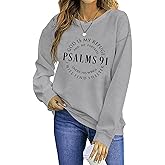 LIWYLU Christian Sweatshirts for Women Psalms 91 Sweatshirt Faith Bible Verse Long Sleeve Religious Graphic Pullover Tops