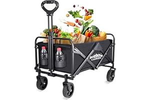 LASHAKE Collapsible Wagon Carts Foldable, Heavy Duty Beach Folding Wagon Cart with Wheels, Large Capacity Portable Utility Grocery Wagon for Shopping, Sports, Camping, Garden