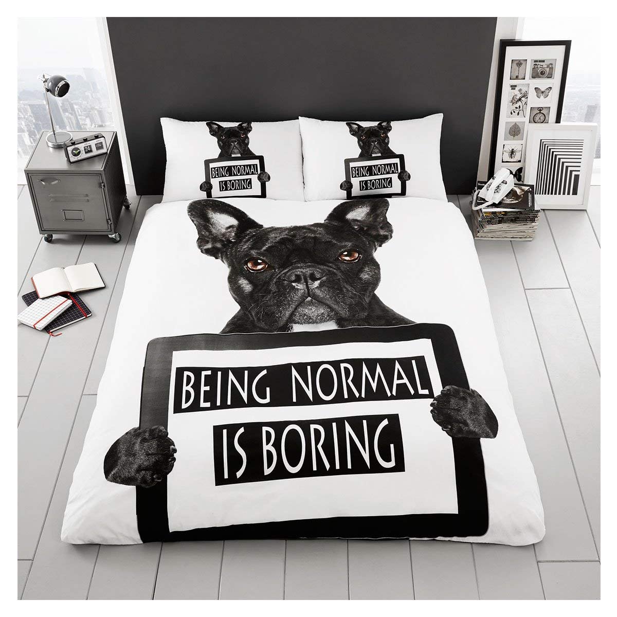 GC GAVENO CAVAILIA Premium 3D Print Animal Duvet Cover, Super Soft & Cosy Luxury Safari Bedding Quilt Set, Bull Dog, Single