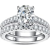 AnuClub (Total 4.14ct 3CT Center Moissanite Engagement Rings Wedding Band D Color VVS1 Round Cut 925 Sterling Silver Bridal Sets for Women