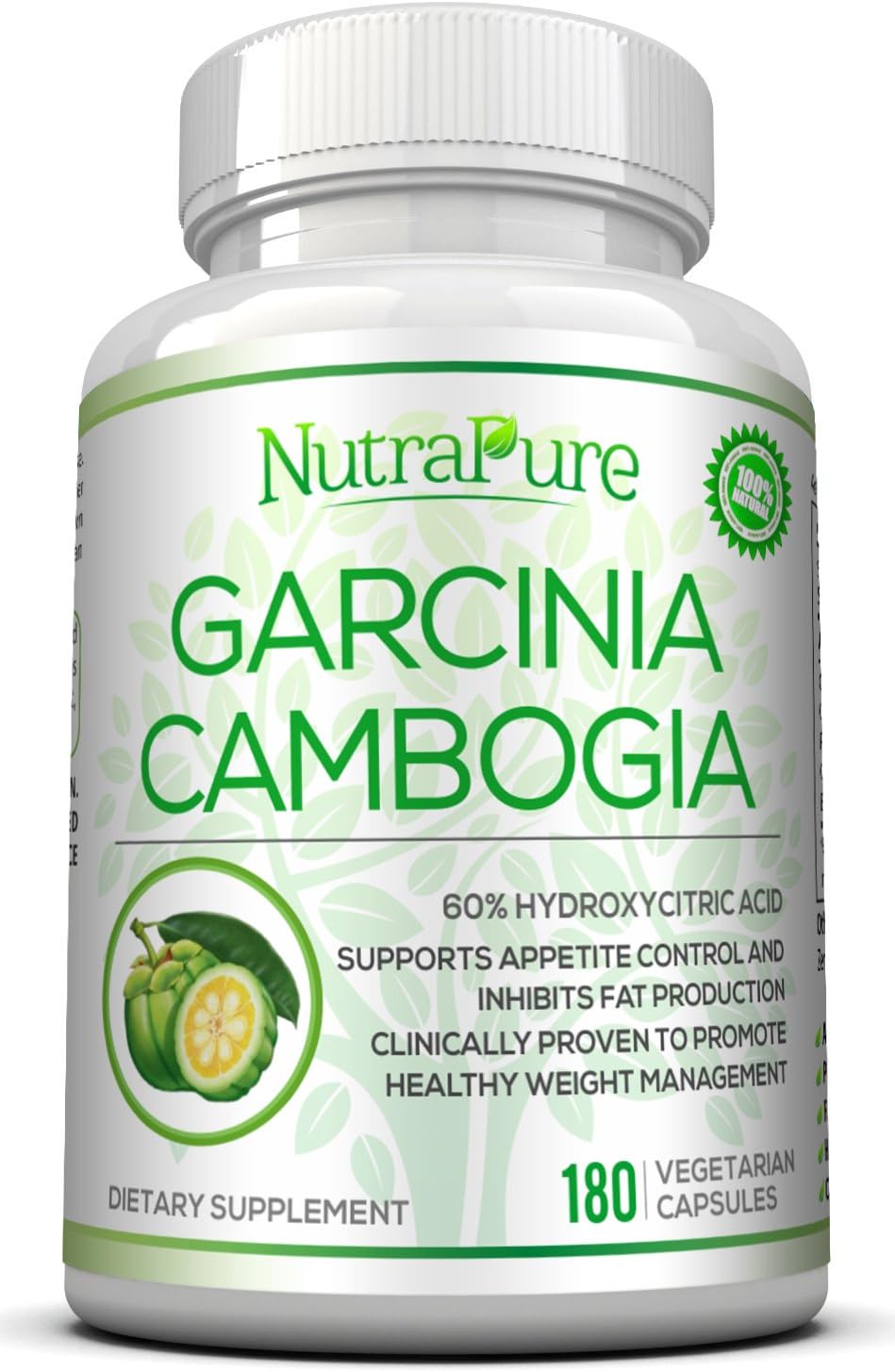 Nutrapure Garcinia Cambogia - Lose Weight Fast with Natural Appetite Suppressant, 65% HCA, Fat Burner and Weight Loss Supplement, 180 Capsules