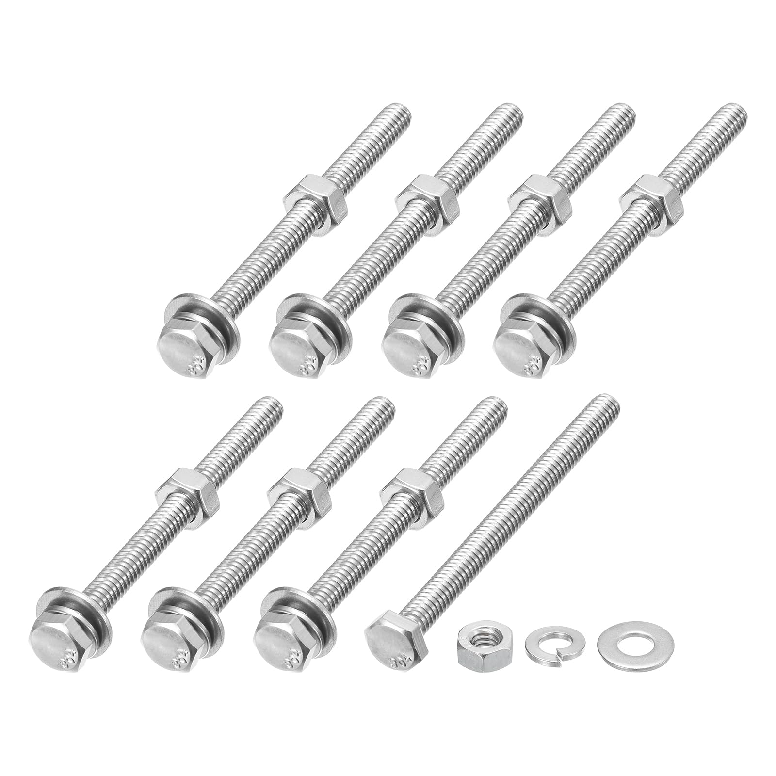 METALLIXITY Hex Head Screws Bolts, Nuts, Flat & Lock Washers Kits (1/4-20x3-1/4") 8 Set, Stainless Steel Fully Threaded Machine Screws Bolt Set - for Home Appliance Equipment