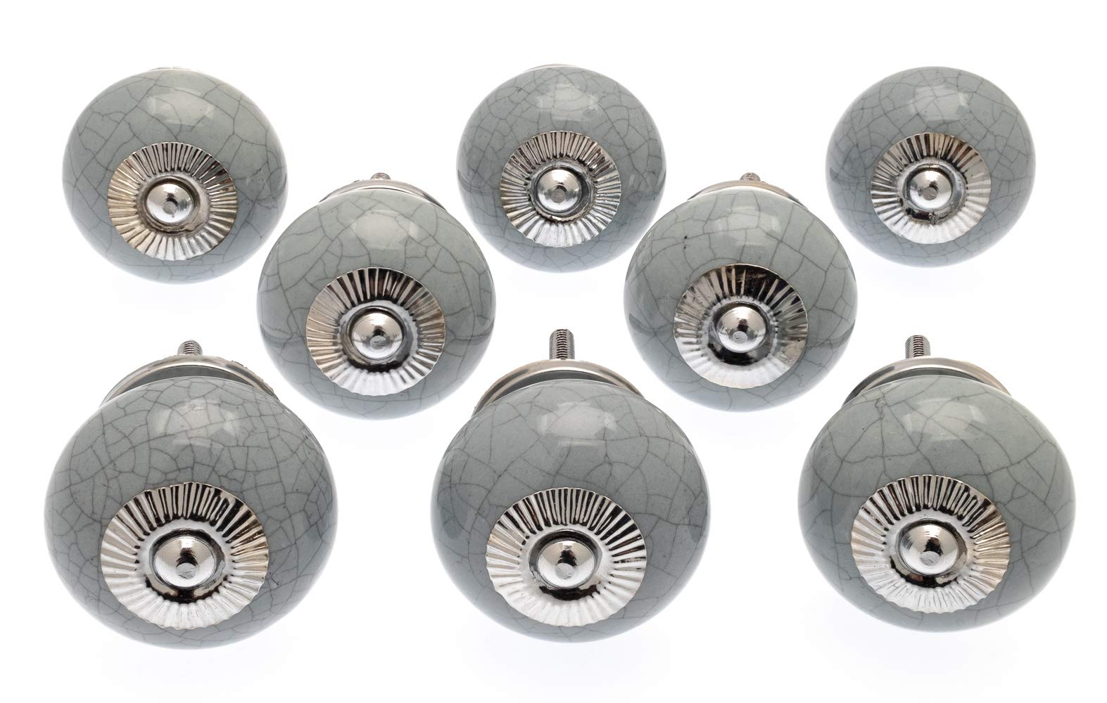 Mango Tree Cupboard Knobs - Decorative Grey Crackle Effect Ceramic Door and Drawer Handles – Vintage Home Décor Set of 8