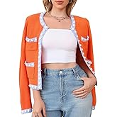 Cropped Cardigan for Women Open Front Jackie O Sweater Jacket Button Down Fall Chunky Knit Coats