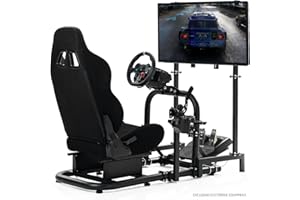 Anman Racing Simulator Cockpit with Monitor Stand and Seat Fit for Logitech/Thrustmaster/Fanatec/Moza G29 G920 G923 T248 T300 CSL DD, Wheel Shifter Pedals NOT Included