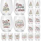 Yiyiring 24 Pcs Christmas Plastic Stemless Wine Glasses 12 oz Funny Xmas Drinking Cups Shatterproof Coffee Cups Bulk Gifts for Women Men Party Supplies Decorations