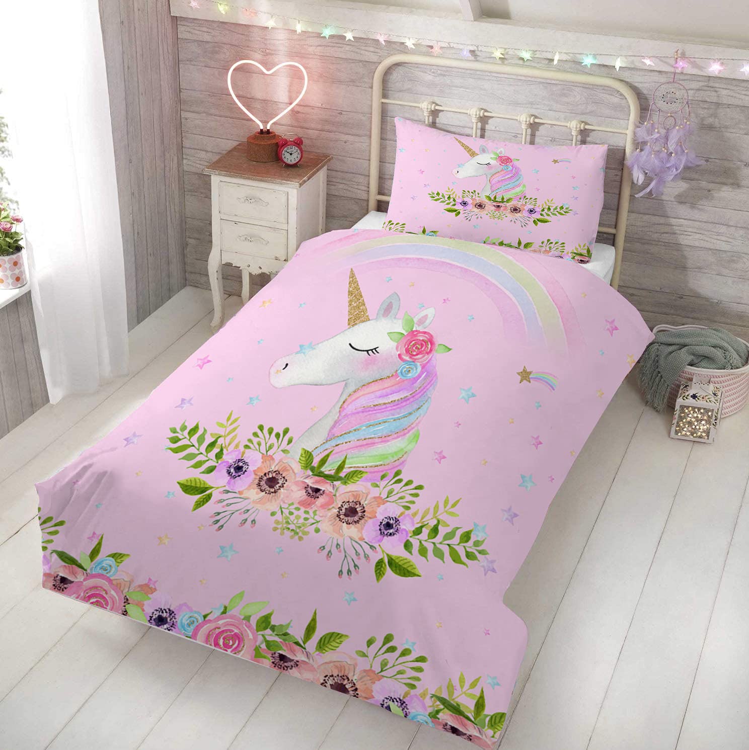 Yasida Unicorn Pink Duvet Cover 135cm X 200cm Rainbow Bedding Unicorn Duvet Set Single Girls Fairy Colorful Bed Set With Pillowcase Breathable Microfibre For Kids single Bedding Bedroom Decora