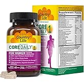 Country Life Women’s Core 1 Daily Multivitamin with Iron, Cranberry, Probiotics, and Digestive Enzymes-Certified Gluten-Free Formula for Energy, Immune Support and Complete Digestive Health,60 Tablets