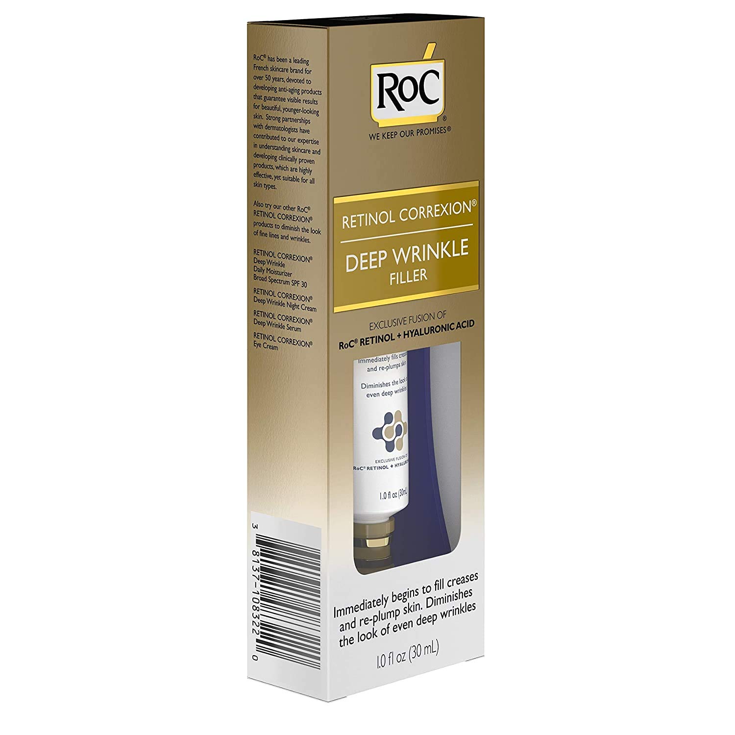 RoC Retinol Correxion Deep Wrinkle Facial Filler with Hyaluronic Acid & Retinol, 1 Ounce: Beauty