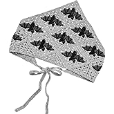 1 PACK Gothic Crochet Headbands Bat Pattern Bandana for Women, Vintage Crochet Hair Styling Decor, Bat Greyscale Halloween Triangle Headband, Halloween Knitted Headscarf Crochet Bandanas for Women