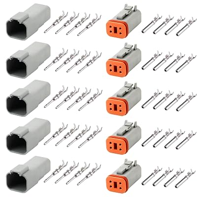 GUIRUIMOON Deutsch DT 4 Pin Connector Kit Waterproof Male Female Plug Socket Quick Disconnect Stamped Contacts Gauge 14-20 AWG Wire for Cars, Motorcycles.（4P 5 sets）