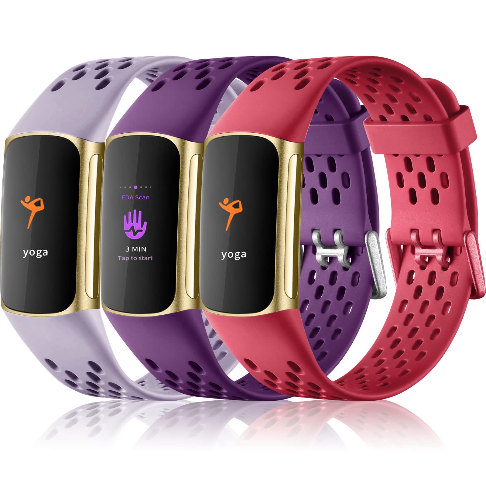 Epova Compatible with Fitbit Charge 5 Strap for Women Men, Soft Breathable Adjustable Waterproof Replacement Sport Wristband Compatible for Charge 5 Strap, Lavender/Plum/Red — image 1