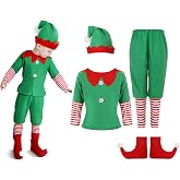Geyoga Kids Christmas Elf Costume Set with Hat &amp; Shoes | Complete 4-piece Set, Polyester Material, Warm &amp; Comfortable, Fun Holiday Dress-up for Toddler Xmas Cosplay