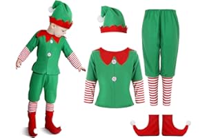 Geyoga Kids Christmas Elf Costume Outfits Include Hat Shoes and Other Accessories for Toddler Xmas Cosplay