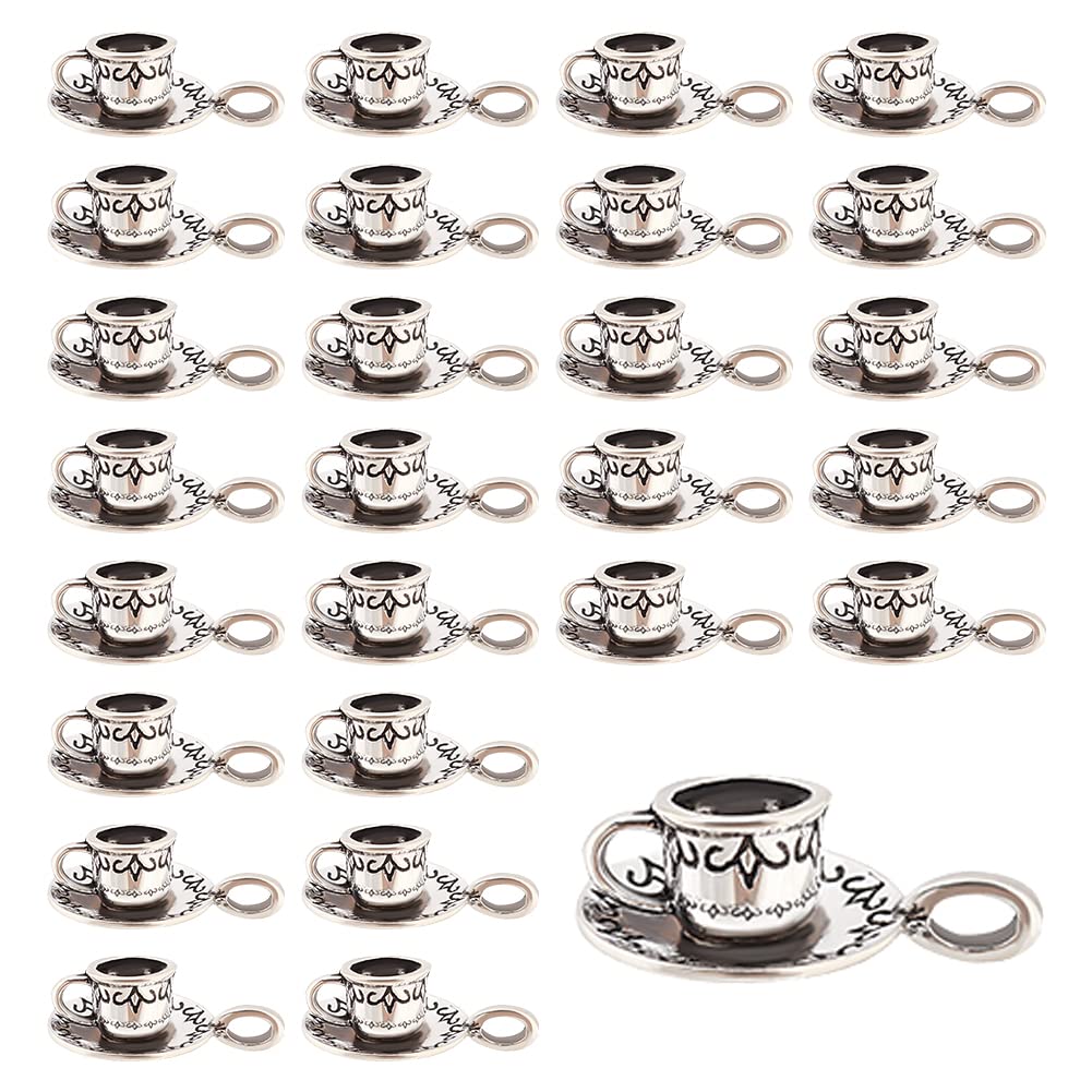 DICOSMETIC 50Pcs Tibetan Style Coffee Cup Charm Pendants, Antique Silver, 26x18.5x10mm, Hole: 2.5x4.5mm, DIY Bracelet Necklace Making Gifts for Barista Coffee Shop Decoration